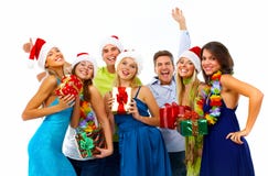 Glückliches Weihnachtsleutegruppe. lizenzfreies stockfoto Glückliches Weihnachtsleutegruppe. lizenzfreies stockfoto