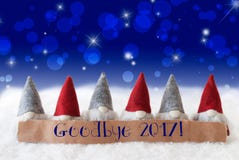 Gnomen, Blauwe Achtergrond, Bokeh, Sterren, Tekst vaarwel 2017 Royalty-vrije Stock Fotografie Gnomen, Blauwe Achtergrond, Bokeh, Sterren, Tekst vaarwel 2017 Royalty-vrije Stock Fotografie