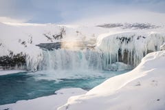 Godafoss waterfall in Iceland during winter stock photography Godafoss waterfall in Iceland during winter stock photography