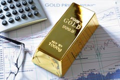 Gold bullion bar on a stocks and shares chart