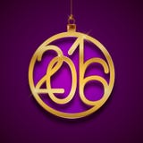Gold Christmas ball 2016 design, New Year greeting card, postcard, vector illustration. On violet background royalty free illustration Gold Christmas ball 2016 design, New Year greeting card, postcard, vector illustration. On violet background royalty free illustration