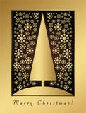 Gold christmas card with new year eve and ornament. Gold christmas card with new year tree and snow balls ornament stock illustration Gold christmas card with new year eve and ornament. Gold christmas card with new year tree and snow balls ornament stock illustration