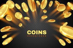 Gold coin explosion. Golden dollar coins rain. Game prize money splash. Casino jackpot vector concept isolated on black