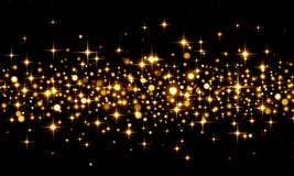 Gold confetti on black background, holiday, Christmas, party, gold, circles, stars, bokeh, glitter, star Shine, lights