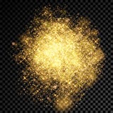 Gold glitter powder shining sparkles burst on vector transparent background