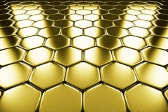 Gold Metal Surface Of Golden Hexagons Perspective View Stock Photography