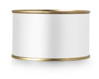 Gold metal tin can with white label isolated on white background Stock Photos Gold metal tin can with white label isolated on white background Stock Photos