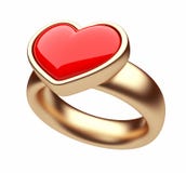 Gold Ring With Red Heart 3D. Love Concept Stock Photography