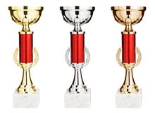 Gold, Silver And Bronze Winners Trophy Cup Royalty Free Stock Photo