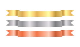 Gold, Silver, Bronze Vector Ribbons With Texture Royalty Free Stock Photos