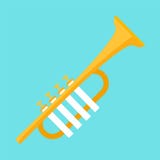 Gold trumpet icon, flat style royalty free illustration Gold trumpet icon, flat style royalty free illustration