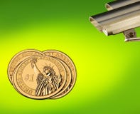 Gold US Dollars In Focus, Business Under Control. Royalty Free Stock Photo Gold US Dollars In Focus, Business Under Control. Royalty Free Stock Photo