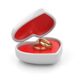 Gold Wedding Rings In Valentine Box 3D Stock Photo