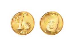 Golden coin one pig nose. Heads and tails for decoration and design. New year 2019 oink bank with the image piglet. Vector illustr. Ation in concept of save stock illustration Golden coin one pig nose. Heads and tails for decoration and design. New year 2019 oink bank with the image piglet. Vector illustr. Ation in concept of save stock illustration