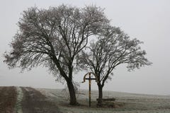 Crucifixion memorial in dull landscape royalty free stock photo Crucifixion memorial in dull landscape royalty free stock photo