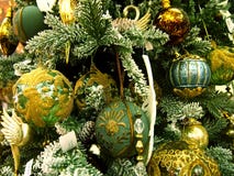 Golden Decorations On The Christmas Tree Stock Photography