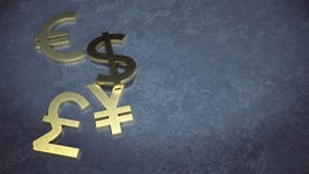 Golden dollar, euro, yen and pound symbol on the concrete floor royalty free illustration Golden dollar, euro, yen and pound symbol on the concrete floor royalty free illustration