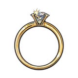 Ring With Diamond Icon, Engagement And Wedding Ring. Line Art Design ...