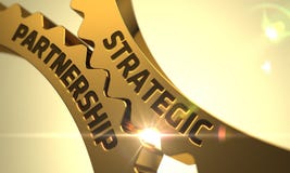 Golden Gears With Strategic Partnership Concept. 3D Stock Photography