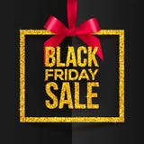 Golden glitter vector square frame hanging on red silky ribbon with bow and Black Friday Sale sign inside. Golden glitter vector square frame hanging on red vector illustration Golden glitter vector square frame hanging on red silky ribbon with bow and Black Friday Sale sign inside. Golden glitter vector square frame hanging on red vector illustration