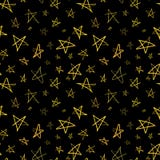 Golden Hand-drawn Stars On Night Sky, Seamless Pattern Royalty Free Stock Photos