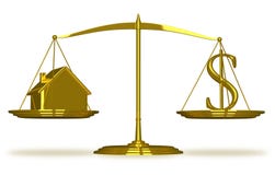Golden House And Dollar Sign On Scales Stock Photo Golden House And Dollar Sign On Scales Stock Photo