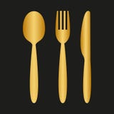 Golden knife, fork and spoon vector illustration Golden knife, fork and spoon vector illustration