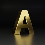 Golden letter A uppercase. 3D render shiny metal font isolated on black background stock illustration Golden letter A uppercase. 3D render shiny metal font isolated on black background stock illustration