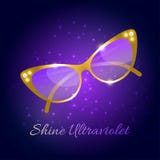 Golden luxury sunglasses with diamonds and text shine ultraviolet