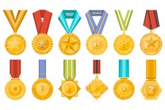 Golden medals collection with ribbons set Royalty Free Stock Photos Golden medals collection with ribbons set Royalty Free Stock Photos