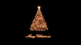 Golden Merry Christmas Tree made of sparklers arranged on one string