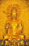 Golden Quan Yin Bodhisattva Statue In Jade Buddha Temple, Shanghai China. Royalty Free Stock Photo
