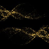 Golden shimmering waves with light effect isolated on black background. Glittering star dust trail. Abstract motion stock illustration Golden shimmering waves with light effect isolated on black background. Glittering star dust trail. Abstract motion stock illustration