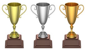 Golden, Silver And Bronze Trophy Cups Isolated Stock Photography
