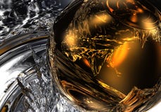 Golden Sphere In Liquid Silver 01 Stock Image