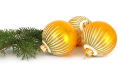 Golden Spheres And Christmas Tree Royalty Free Stock Image Golden Spheres And Christmas Tree Royalty Free Stock Image