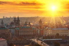 Golden sunrise over Prague old town stock images Golden sunrise over Prague old town stock images