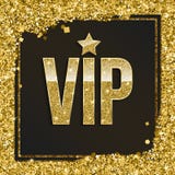 Golden Symbol Of Exclusivity, The Label VIP With Glitter. Stock Photo