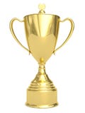 Golden trophy cup on white