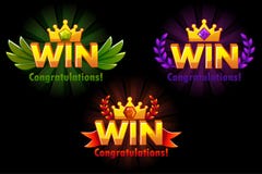 Golden WIN. Vector versions Isolated logo Win with colored precious gems for developing 2D games. royalty free illustration Golden WIN. Vector versions Isolated logo Win with colored precious gems for developing 2D games. royalty free illustration