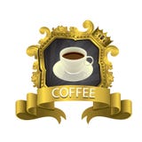 Goldfarbaufkleberkaffee mit lokalisiertem Hintergrund Stockbild Goldfarbaufkleberkaffee mit lokalisiertem Hintergrund Stockbild