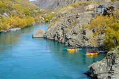 Goldfields jet ride on the Kawarau River to Goldfields Mining Centre in Kawarau Gorge,south island of New Zealand. Royalty Free Stock Images Goldfields jet ride on the Kawarau River to Goldfields Mining Centre in Kawarau Gorge,south island of New Zealand. Royalty Free Stock Images