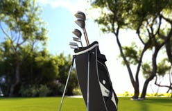Golf club equipment on green grass meadow Royalty Free Stock Images Golf club equipment on green grass meadow Royalty Free Stock Images