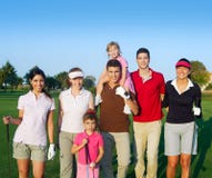 Golf course group of friends people with children Royalty Free Stock Photography Golf course group of friends people with children Royalty Free Stock Photography