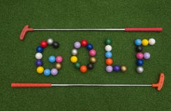 GOLF in Mini Golf Balls stock foto's GOLF in Mini Golf Balls stock foto's