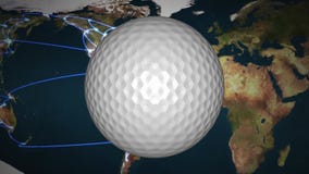 Golfbal en wereldkaart Golfbal en wereldkaart
