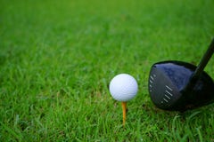 Golfboll och utslagsplats med guld- kursbakgrund som är klar till utslagsplatsen av royaltyfri foto Golfboll och utslagsplats med guld- kursbakgrund som är klar till utslagsplatsen av royaltyfri foto
