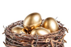 Golgen eggs dans un panier des branches de bouleau images libres de droits Golgen eggs dans un panier des branches de bouleau images libres de droits