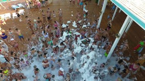 Oasis Basin in the village of Golubitskaya, Krasnodar Territory. People are relaxing in the pool. Swimming pool for adults and chi stock video footage Oasis Basin in the village of Golubitskaya, Krasnodar Territory. People are relaxing in the pool. Swimming pool for adults and chi stock video footage