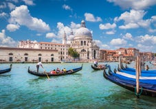 Gondolas on Canal Grande with Basilica di Santa Maria della Salute, Venice, Italy royalty free stock photography Gondolas on Canal Grande with Basilica di Santa Maria della Salute, Venice, Italy royalty free stock photography